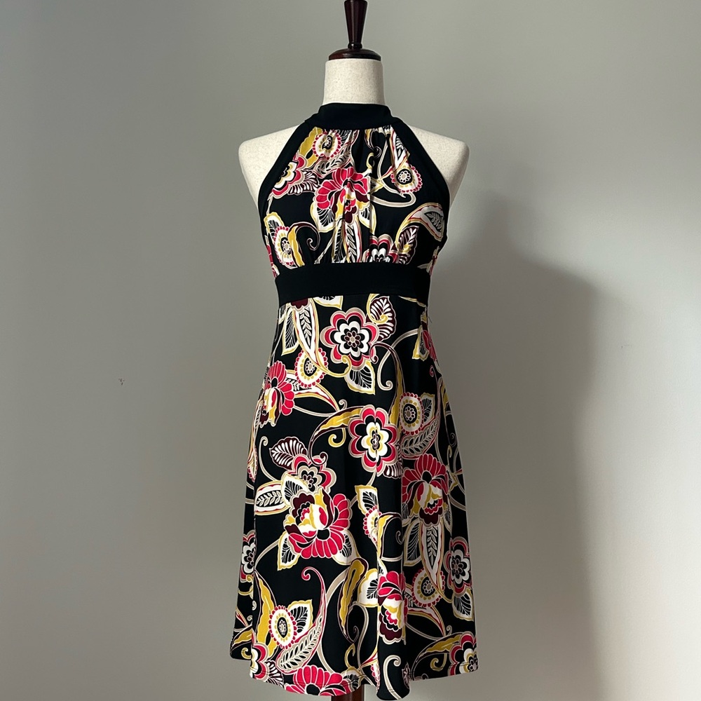 INC International Concepts Pink and Black Asymmetrical Tie Front Cocktail Dress